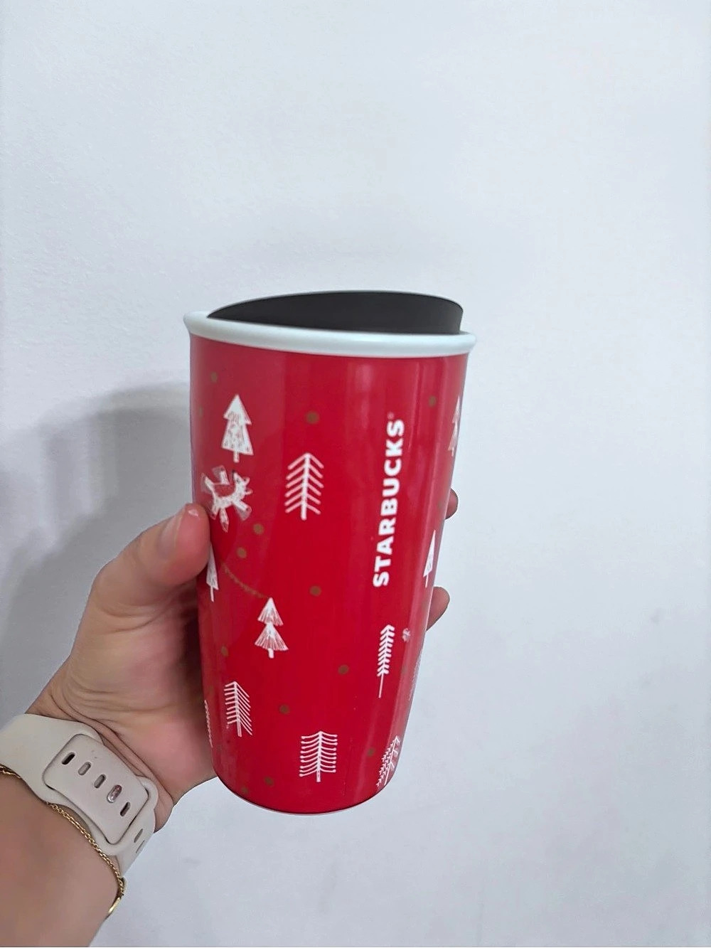 Starbucks Holiday Red Fox and Trees Ceramic Double Wall Traveler Tumbler Red &